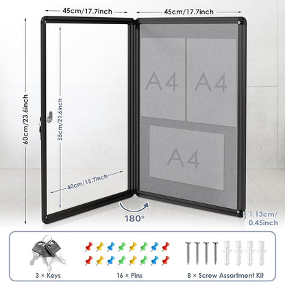 Enclosed Bulletin Board 24x18 in, Lockable Felt Board Bulletin Board - Image 2
