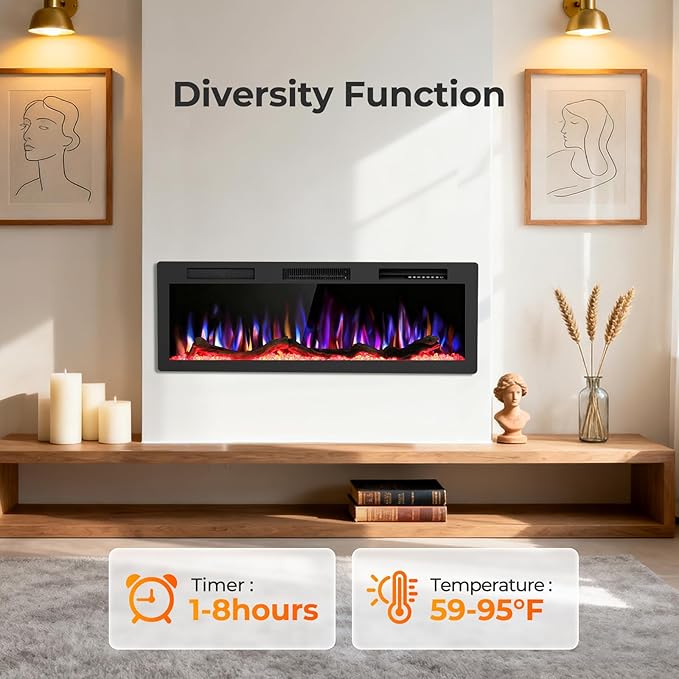 R.W.FLAME 50" Recessed and Wall Mounted Smart Electric Fireplace, Alexa/WiFi - Image 5