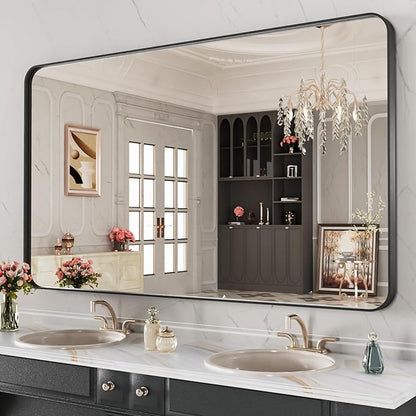 LOAAO 48X28 Inch Black Metal Framed Bathroom Mirror - Image 3