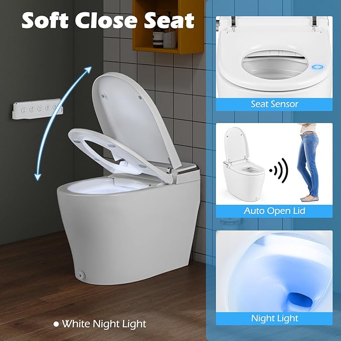 Giantex Smart Toilet with Bidet Built In, Night Light, Auto Open/Close - Image 6
