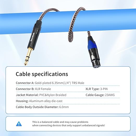 Smithok 1/4 to XLR Cable, Heavy Duty Nylon Braided, Balanced 1/4" TRS to 3pin - Image 7