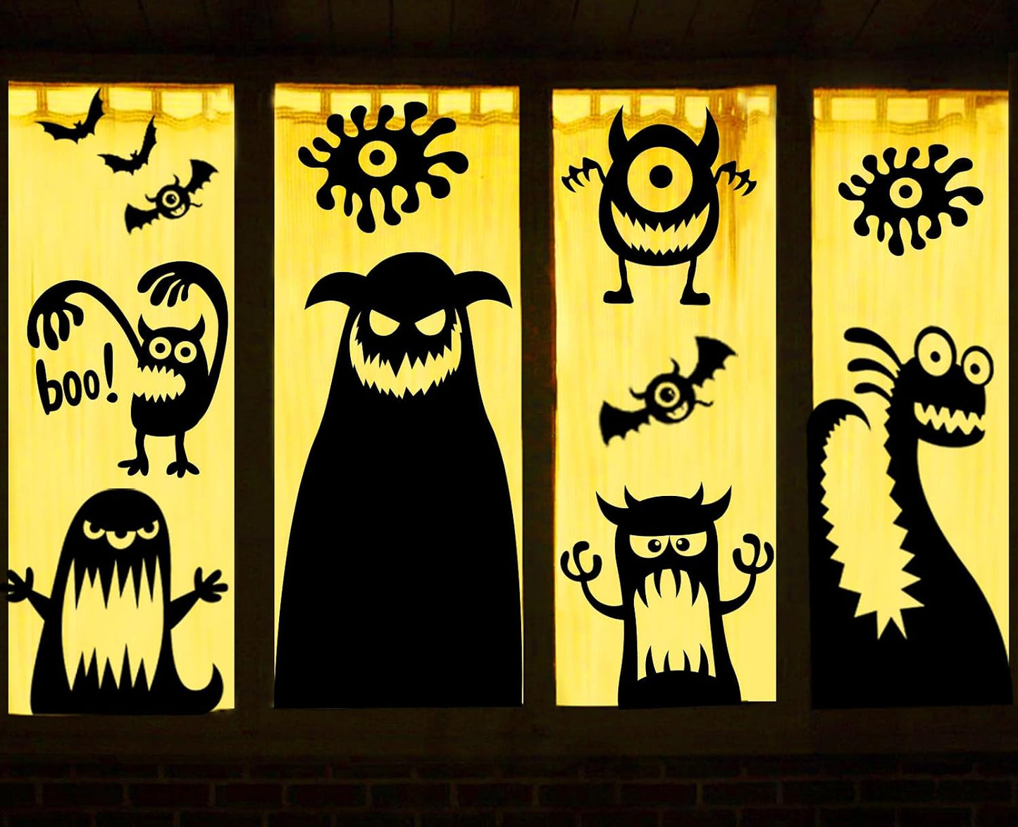 Halloween Large Window Decoration Clings,5 Monster Silhouette Window Stickers Decals for Halloween Indoor,Room and Kids Party Decor