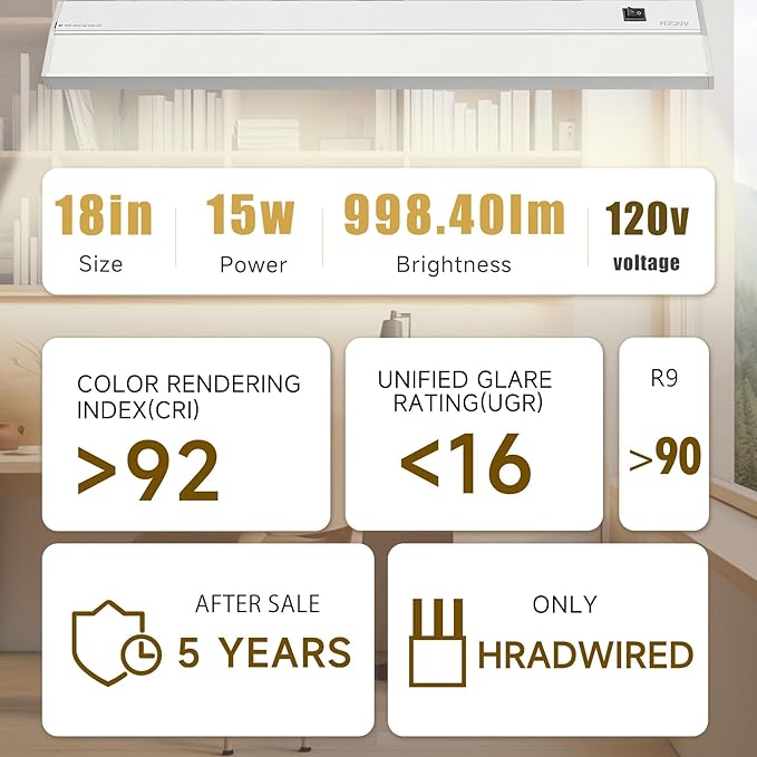 Ansen Hardwired Under Cabinet Lighting, 18inch 15W LED Light - Image 2