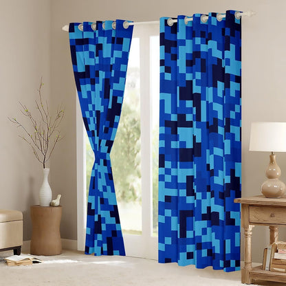 Castle Fairy Navy Blue Camouflage Window Curtain,Geometric Checked Bedroom Decor Curtains,Kids Boys Teens Pixelated Miner Style Window Treatment Video Games 100% Blackout Drapes 2 Panels,38Wx54L