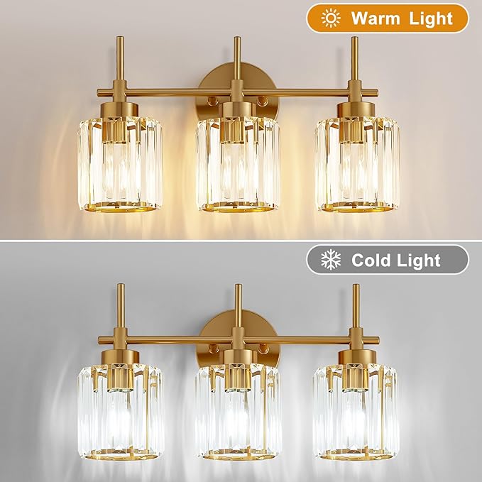 EJIAXIN Bathroom Lighting Fixtures, 3 Light Gold Bathroom Light Fixtures - Image 3