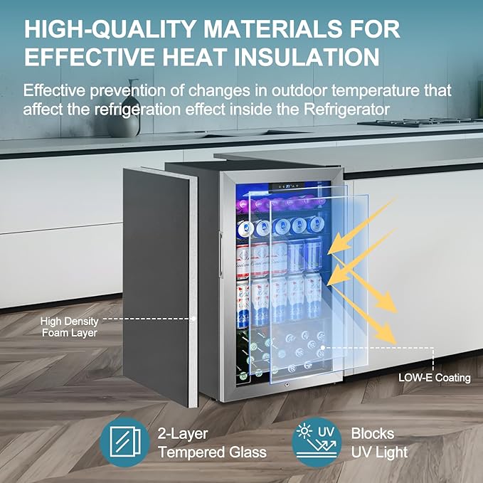Beverage Refrigerator Cooler, 128 Cans Mini Fridge Glass Door - Image 5
