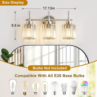 EJIAXIN 3 Light Crystal Bathroom Light Fixtures, Brushed Nickel Vanity Mirror - Image 5