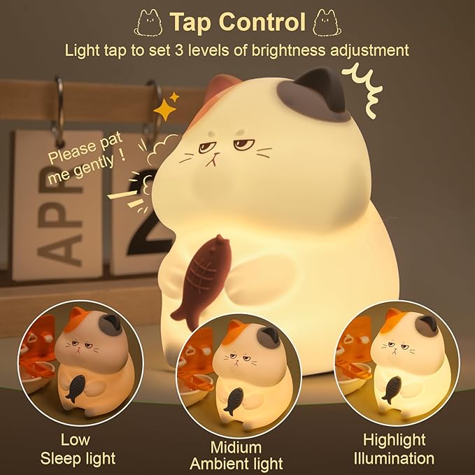 FAMIDUO Greedy Cat Night Light for Kids, 3 LevelsDimmable Cute Kitty Nursery - Image 4