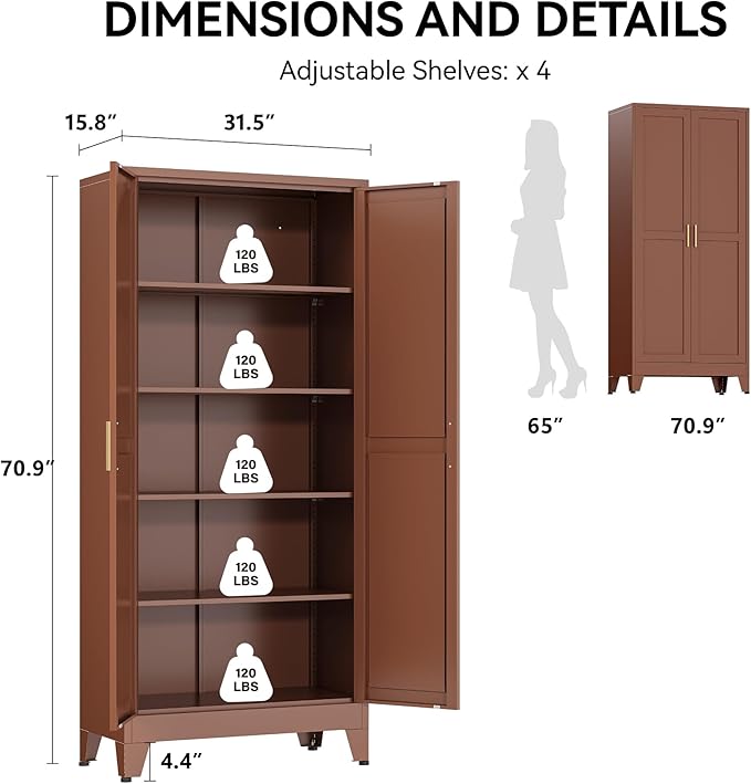 COFaR 71" Classic Pantry Cabinet in Brown, 5-Tier Storage - Image 2