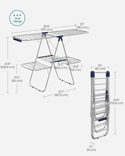 SONGMICS Clothes Drying Rack, Foldable 2-Level Laundry Drying Rack, - Image 7