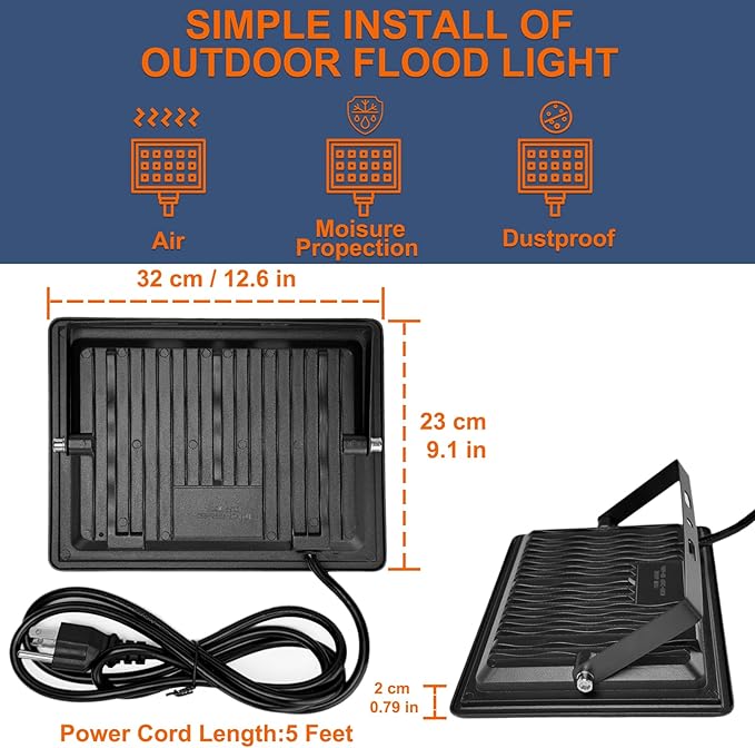 XXBSAZ 300W LED Flood Light Outdoor, High Power Plug-in & Hardwired Commercial - Image 9