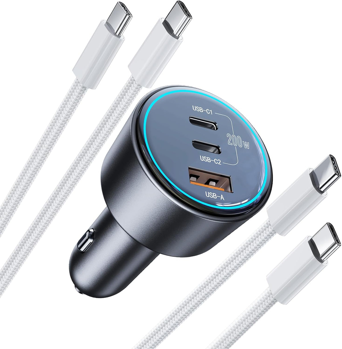 200w super fast car charger, adapter with 2×100w, main product view