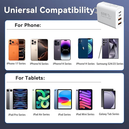USB C Wall Fast Charger Block, 60W 4-Port Type C Charger Fast Charging Blocks - Image 4