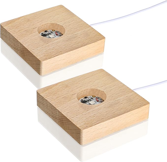 ZEERSHEE Pack 2 LED Light Base for Crystal Colorful Lights Square Wood Display by ForCrystalLovers