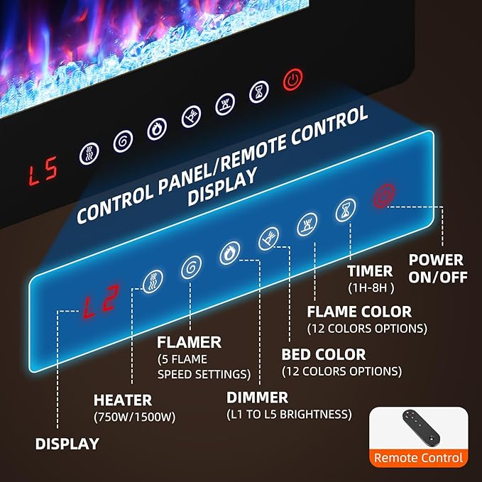 Electric Fireplace-50 inch Fireplace Wall Mount/Recessed/Free Standing-Ultra - Image 5