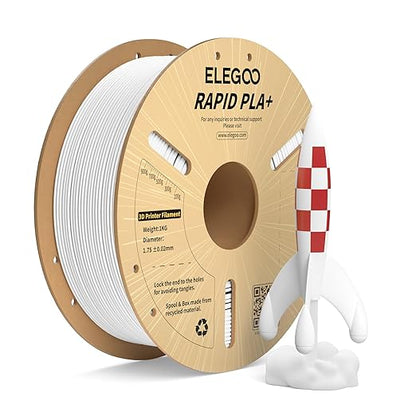 ELEGOO Rapid PLA Plus Filament 1.75mm White 1KG, PLA+ 3D Printer Filament by ELEGOO