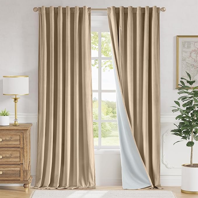 Lazzzy Cream Velvet Extra Long Curtains 108 Inches Long Blackout Thermal by Lazzzy