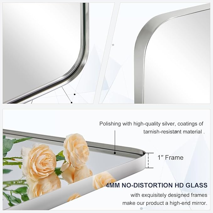 ANDY STAR Chrome Mirror for Bathroom, 30x36 Metal Frame Wall Mirror - Image 6