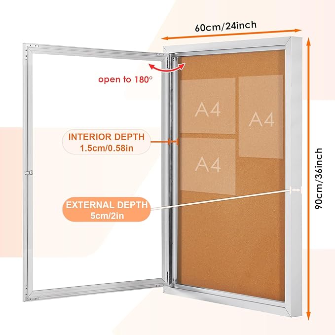 Outdoor Bulletin Board Weatherproof 36x24 in, Enclosed Bulletin Board - Image 2