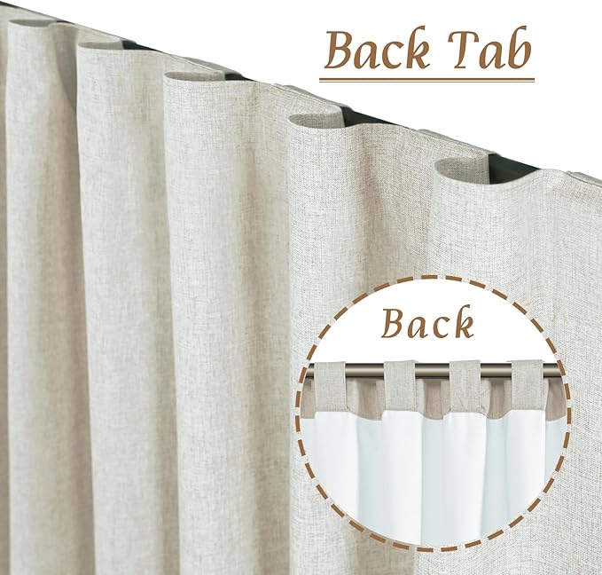 LAMIT Natural 100% Blackout Linen Curtains, 54 Inches Linen Textured Thermal - Image 6