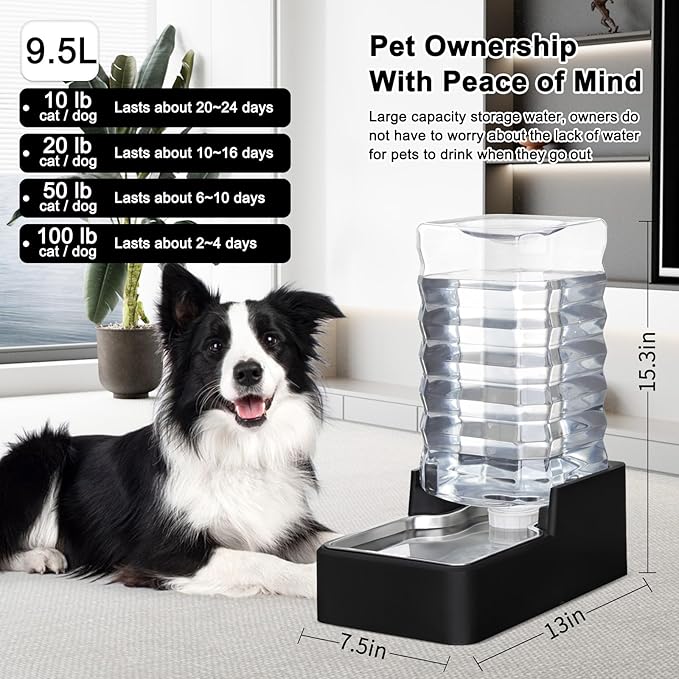 RIZZARI Stainless Steel Pet Water Feeder: 10L Gravity Leak-Proof Auto Refill - Image 2