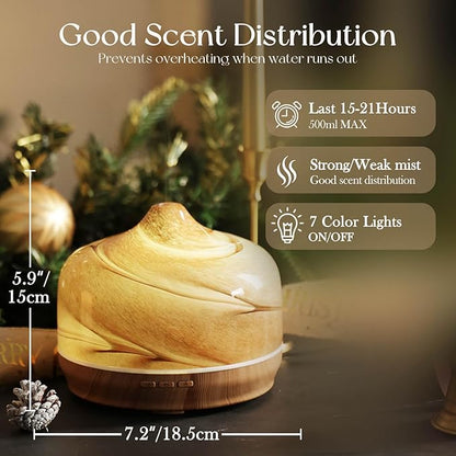 Porseme 500ml Glass Essential Oil Diffuser Aromatherapy Ultrasonic Cool Mist - Image 3