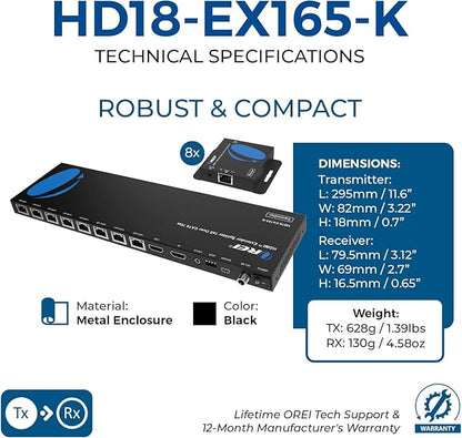 OREI 4K 1x8 HDMI Extender Splitter Multiple Over CAT 6/7 Cable - Image 5
