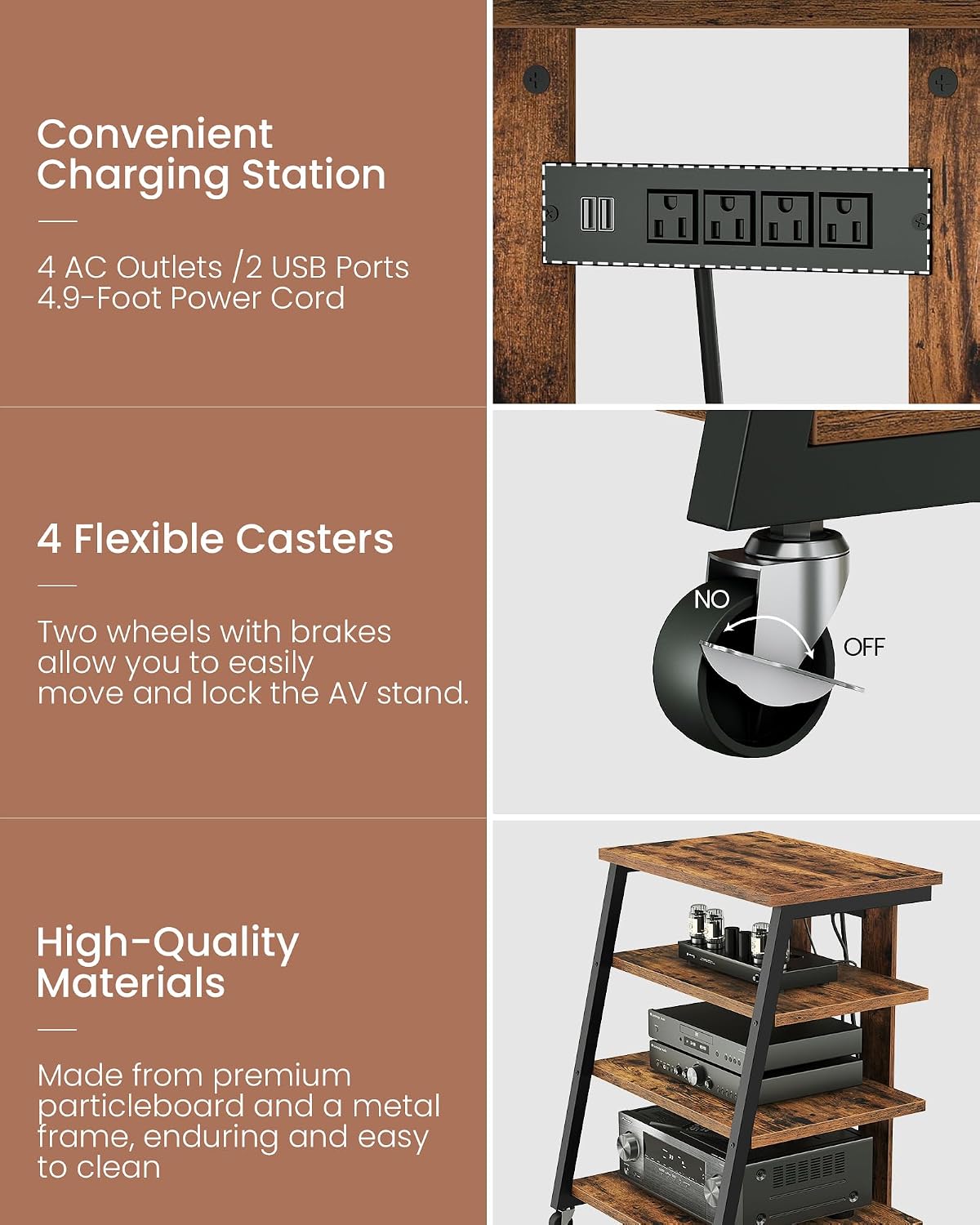 choezon 4-tier av media stand with wheels, stereo, package contents