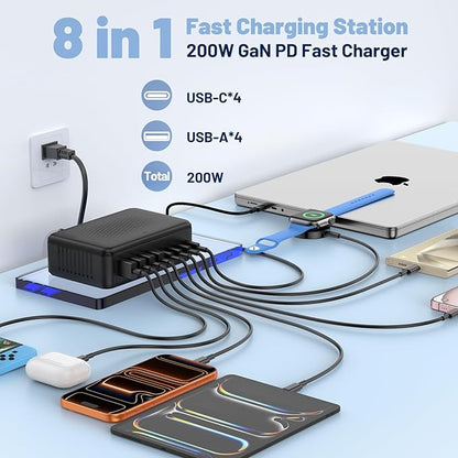 200W USB C Charging Station, 8-Port GaN USB C Charger Block, PD 65W Desktop - Image 2