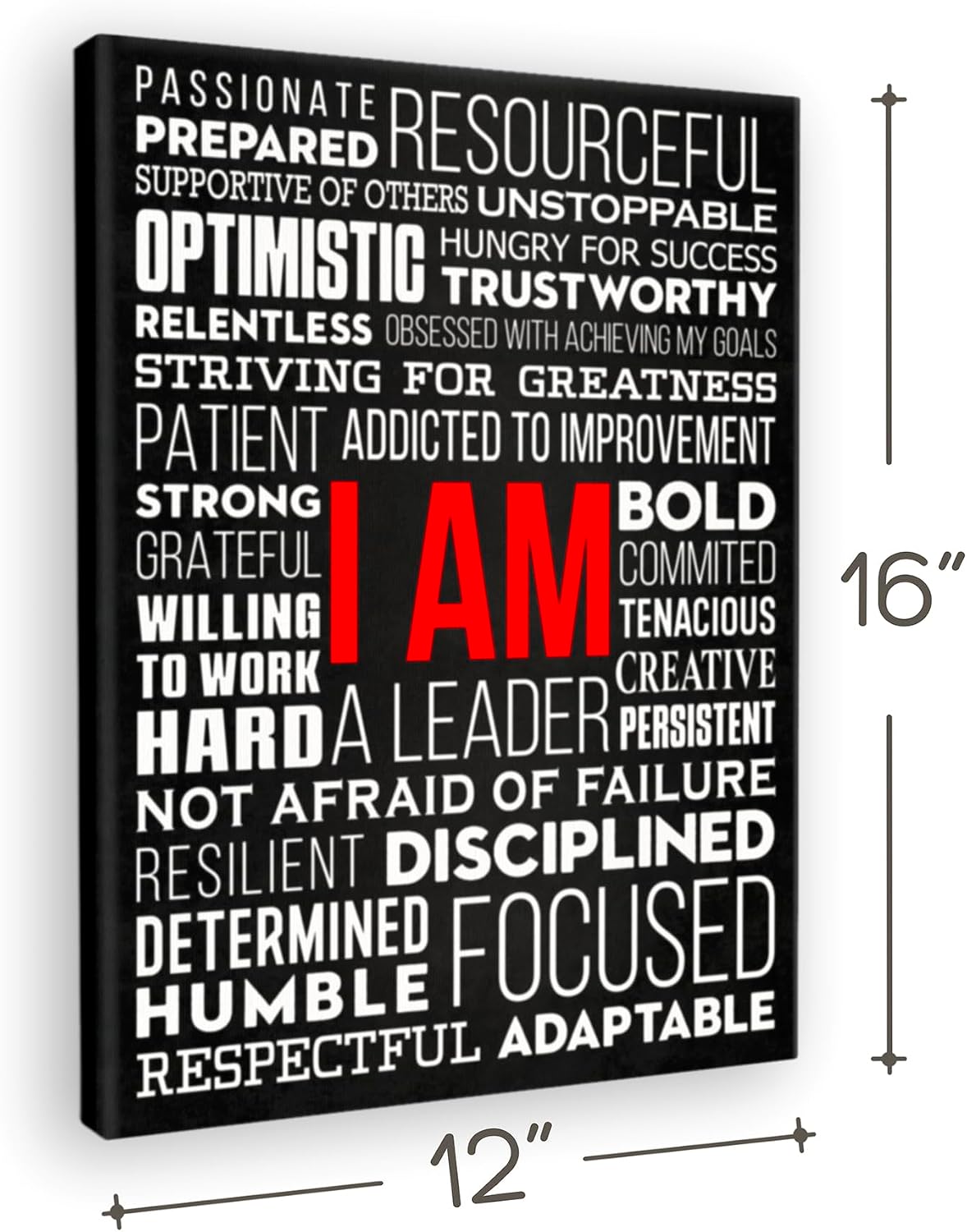 HoneyKICK I AM Affirmations Canvas Wall Art - Color Edition 12x16 Framed Motivational Canvas - Inspirational Wall Decor for Bedroom, Office, Living Room - Positive Affirmation Art