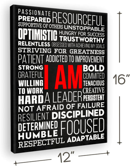 HoneyKICK I AM Affirmations Canvas Wall Art - Color Edition 12x16 Framed Motivational Canvas - Inspirational Wall Decor for Bedroom, Office, Living Room - Positive Affirmation Art