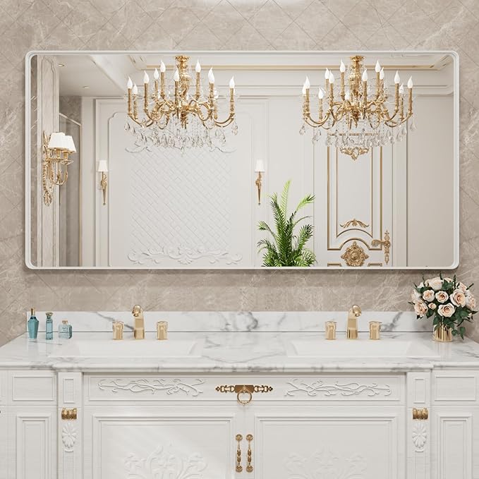 LOAAO 72x32 Inch White Metal Framed Bathroom Mirror - Image 7