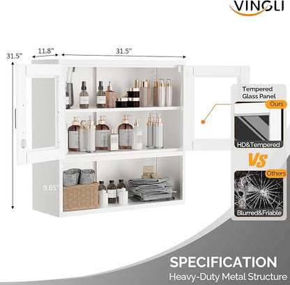 VINGLI Metal Wall Cabinet with Locking Glass Doors, Adjustable Shelf, Wall - Image 2