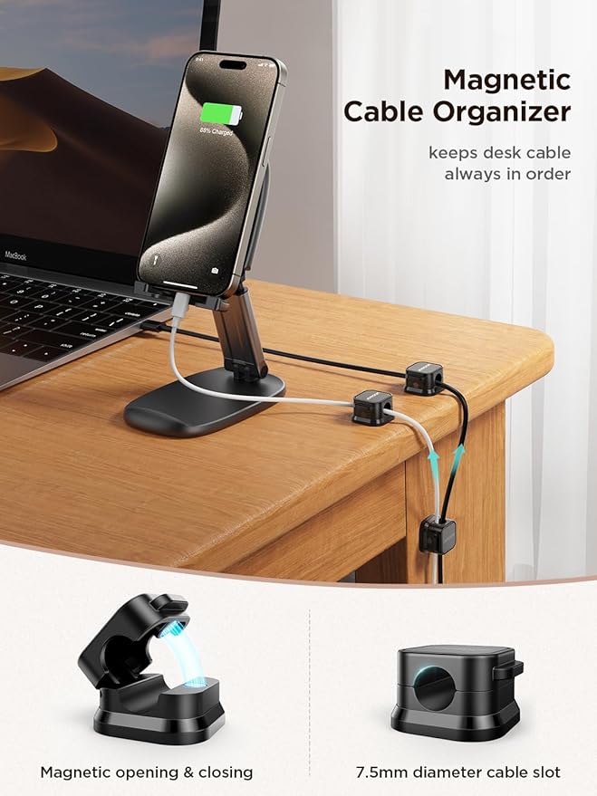6 Pack Magnetic Cable Clips Cord Holder, Under Desk Cable Management, JOYROOM - Image 2
