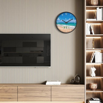 Modern Wall Clocks with Calendar and Date Ocean Wave Sea Beach Digital Clock - Image 5