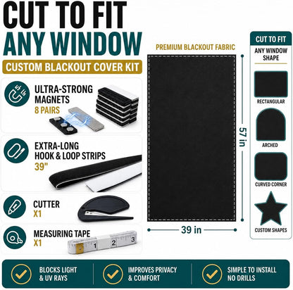 100% Blackout Curtains for Bedroom, Blackout Blinds No Drill with Magnetic & Velcro, Black Out Window Cover – Heat Insulation, Easy Install for Travel, Nursery, Media Room, RV, 39” x 57”