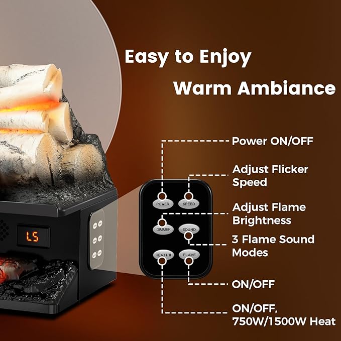 21" Freestanding Electric Fireplace Log Set - Image 6