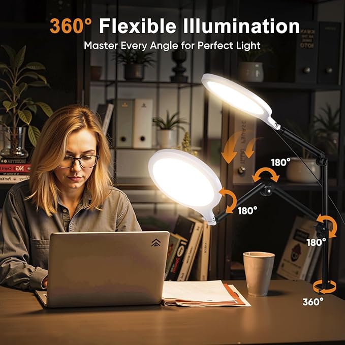 Desk Ring Light, 360°Rotate & Flexible Height Full-Screen Overhead Ringlight - Image 4