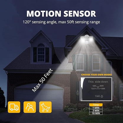 UME 2 Pack 19W LED Flood Light Motion Sensor Outdoor, 2 Adjustable Head - Image 3