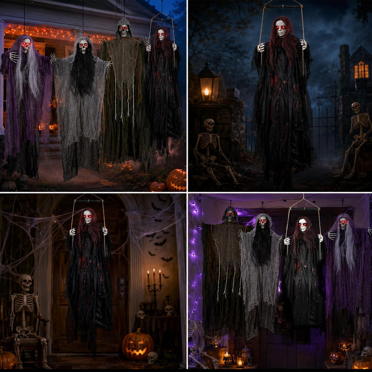 59" Scary Hanging Ghost Girl Halloween Decoration – Sound & Touch Ac...
