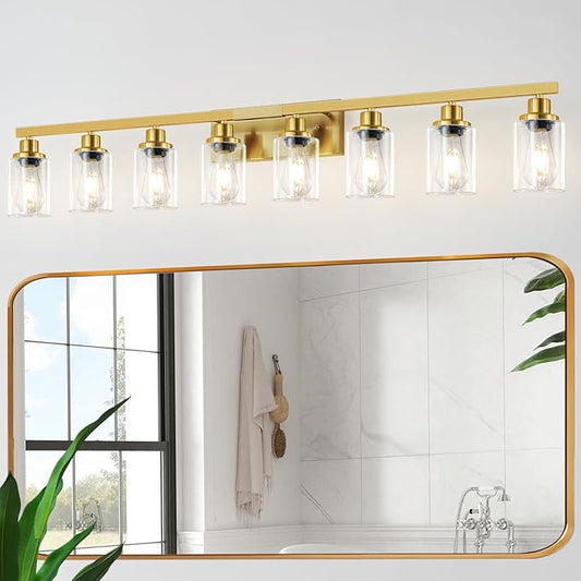 DIKAIDA 8 Light Gold Vanity Lights Over Mirror, 52inch Gold Bathroom Light by DIKAIDALights