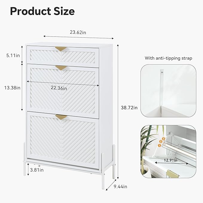 Shoe Cabinet Storage with 2 Flip Drawers, Narrow Hidden Shoes Cabinet Organizer - Image 2