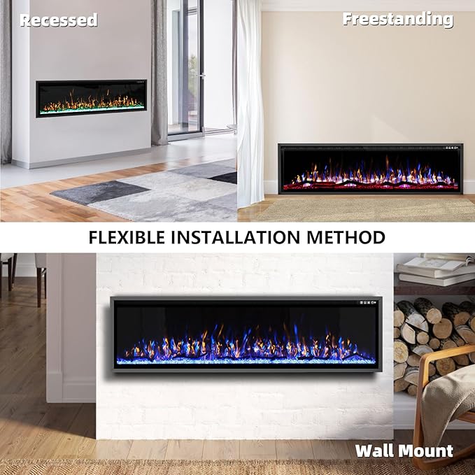 72'' Luxury Electric Fireplace – Wall Mounted & Recessed, Ultra-Slim Design - Image 5