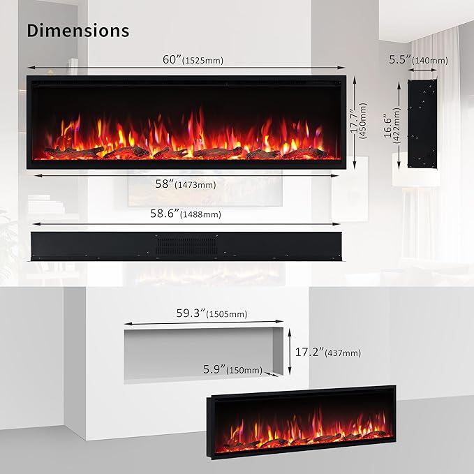 PuraFlame Herman 60 Inch Smart Linear Electric Fireplace - Image 5