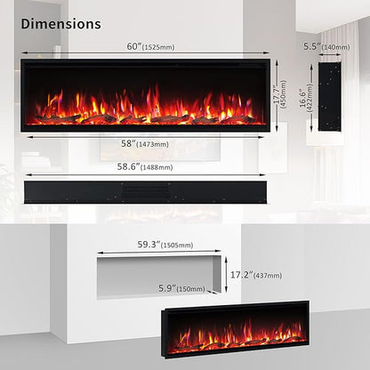 PuraFlame Herman 60 Inch Smart Linear Electric Fireplace - Image 5