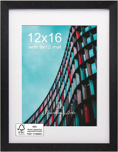 12x16 Picture Frame-Black,9x12 Mat,Tempered Glass,Engineered Wood | 8 x 8 Wood Photo Frame,FSC Certified Eco-Friendly,Acid-Free Removable Mat,Wall Hanging&Easel for Tabletop Display,3 Pack