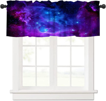 Galaxy Valance Curtain for Kids Room Universe Beautiful Blue Purple Meteor Solar System Planet Outer Space Window Treatment Valances Curtains for Boys Living Room Bedroom Nursery 54x18In