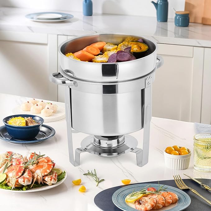 GarveeHome 7QT Soup Chafer Set of 2, Stainless Steel Round Soup Warmer - Image 2