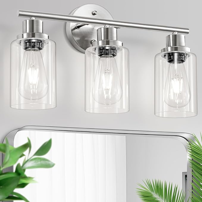 Guliaofo 3-Light Brushed Nickel Vanity Lights, E26 Modern Bathroom Light by GuliaofoLights