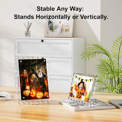 HELPLEX 8x10 Clear Acrylic Picture Frames with Scalloped Edges, 3-Pack Magnetic Frame with Stand for Horizontal or Vertical Display, Tabletop or Desk Photo Holder